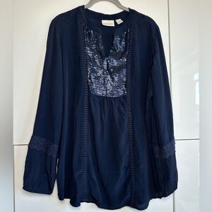 Chicos Black Sequin Blouse Long Sleeve Size 1 (Medium) Holiday Dressy